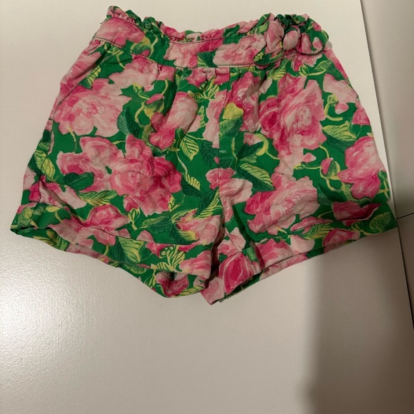 Janie and Jack Floral Print Shorts in Pink and Green - Picture 1 of 3